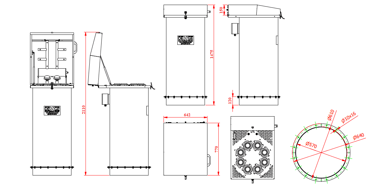 “Denge Proses DJF240-600CS silo üstü jet filtre teknik çizimi ve ürün görseli – jet pulse filtre ölçüleri, kartuş yerleşimi ve model detayları
