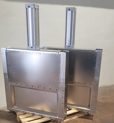 Paslanmaz çelik gövdeli, pnömatik silindir tahrikli endüstriyel sürgülü bıçaklı vana – Denge Proses