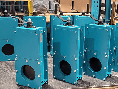 Dairesel çıkışlı manuel sürgülü vana – şiber bıçaklı klape – DN200 endüstriyel toz ve granül hatları için